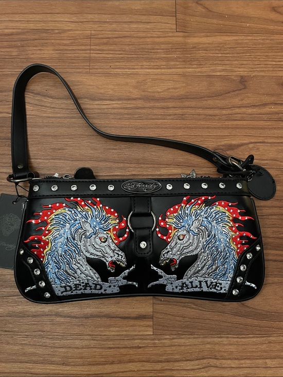 Ed Hardy Handbags - Ed Hardy Black Shoulder Bag Dead Alive Sequin Unicorns